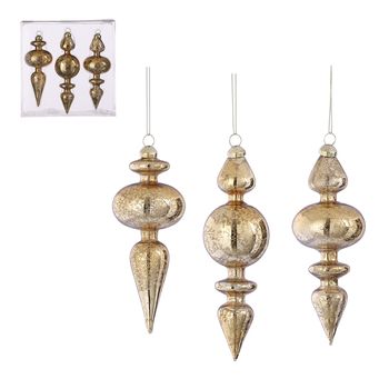 Ornament druppel glas goud antiek 3 stuks - h17xd6,5cm