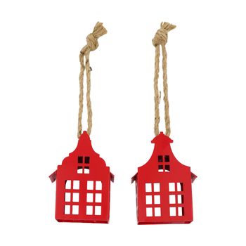 Hanger house metal 8.5x5x12cm Mixed Red