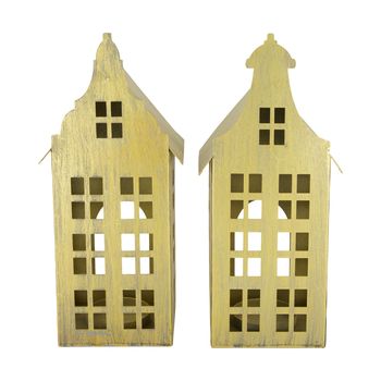 Tealight holder house metal 12x9x28cm Mixed Gold