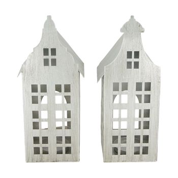 Tealight holder house metal 12x9x28cm Mixed Silver