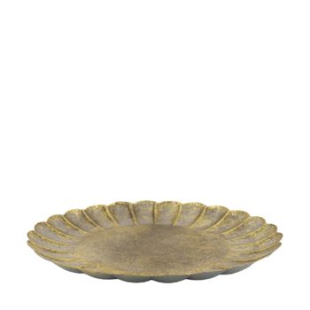 Tray round metal 38x38x3cm Antique gold+black