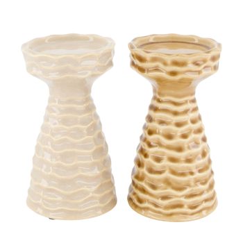 Candle holder ceramic 9x9x16cm Mixed brown