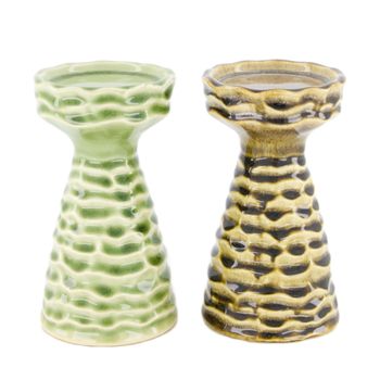 Candle holder ceramic 9x9x16cm Mixed green