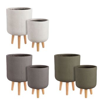 Set/2 Nuovo pot op standaard h36xd25,5cm/h46xd30,5cm off white zwart groen mixpallet a 27 sets verdeling 13 sets zwart 7 sets groen 7 sets off white