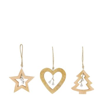 Hanger star tree heart mango wood 15x1.5x15cm Mixed White/Natural