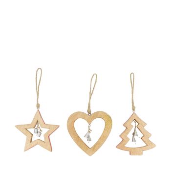 Hanger star tree heart mango wood 15x1.5x15cm Mixed Red