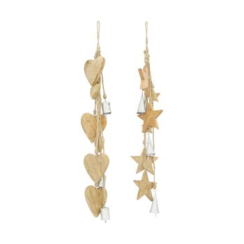Garland heart / star mango wood bells 10x1x60cm Mixed Natural