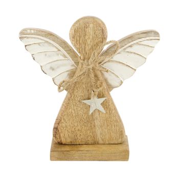 Figurine angel mango wood 17x5x18cm Natural/White