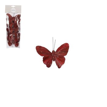Clip vlinder d.rood 6 stuks - l10xb7xh2,5cm