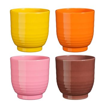 Lisa pot rond geel d.rood roze oranje 4 assorti - h13,5xd13,5cm