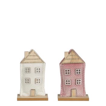 Decoratie huis wit roze 2 assorti - l10xb5xh16,5cm