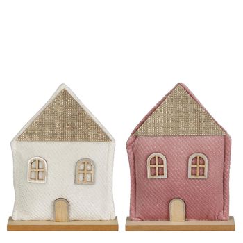 Decoratie huis wit roze 2 assorti - l16xb5xh20,5cm