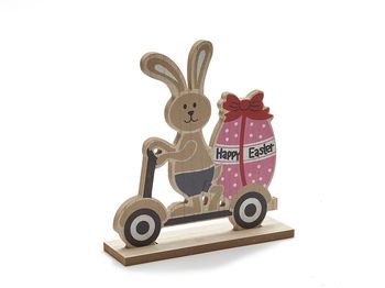 Wooden rabbit in cart 17x20cm