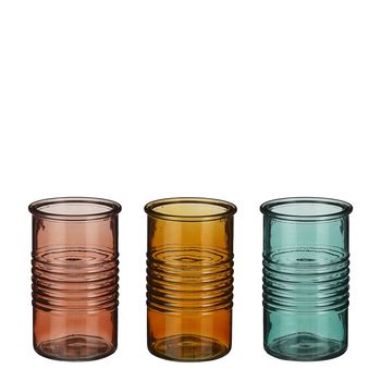 Vase streifen glas braun rosa grün 3 sortiert - h13xd7,5cm