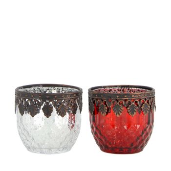 Tealight holder glass 6.5x6.5x6cm Silver mixed