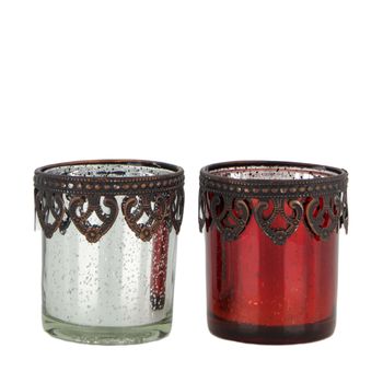 Tealight holder glass 7x7x8cm Silver mixed