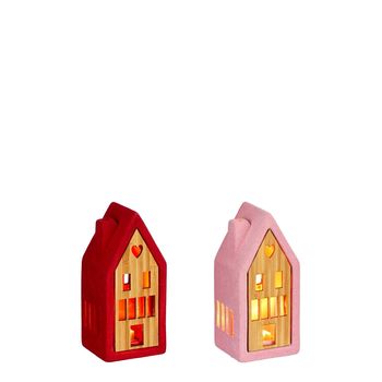 Huis rood roze 2 assorti led battery operated - l7,5xb6,5xh16cm