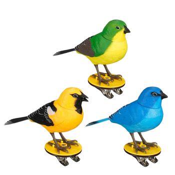 Decoratie vogel geel blauw groen 3 assorti battery operated