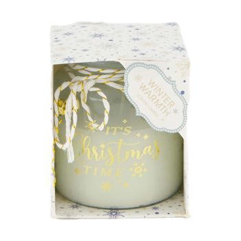 Candle sandalwood scent wax with glass 8x8x9.5cm White