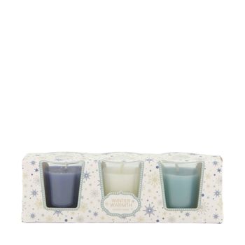 Candle sandalwood scent wax with glass 21x5x6cm 3pc White
