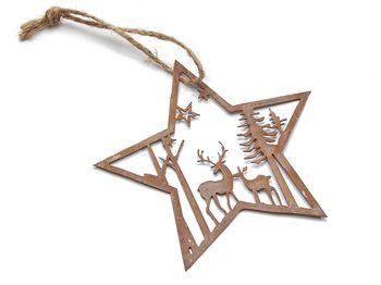 Metal star + landscape hanger 10,5cm rusty