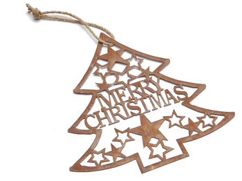 Metal christmas tree hanger 20x20cm rusty