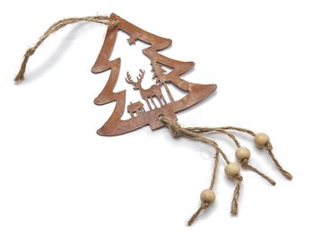 Metal pine tree + landscape hanger 9x10cm rusty