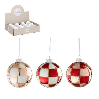 Bal glas rood 3 assorti 12 stuks display - d8cm