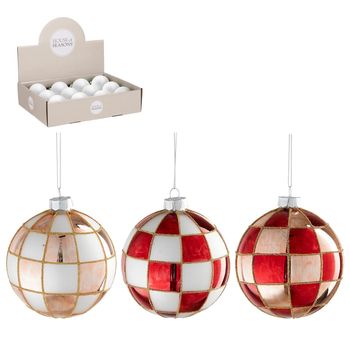 Bal glas rood 3 assorti 12 stuks display - d10cm