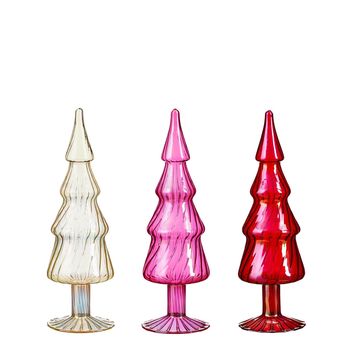 Decoratie boom glas rood roze goud 3 assorti - h29xd9cm