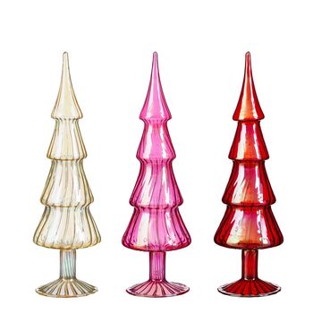 Decoratie boom glas rood roze goud 3 assorti - h35xd9cm