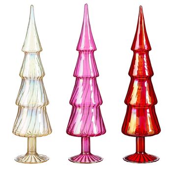 Decoratie boom glas rood roze goud 3 assorti - h39xd10cm