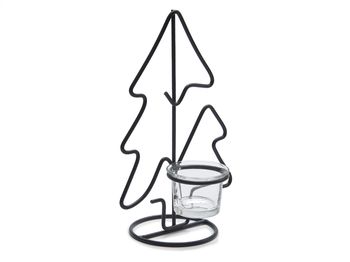 Metal Xmas tree candle holder 23cm black + glass