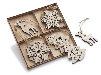 Wooden Xmas hanger 7cm natural 8pcs