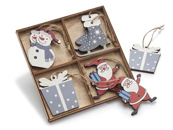 Wooden Xmas hanger 7cm colored 8pcs