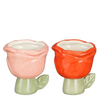 Pot roos roze rood 2 assorti - l11xb10xh11cm