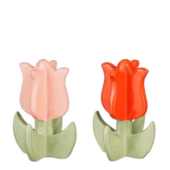 Decoratie tulp roze rood 2 assorti - h11,5xd7,5cm