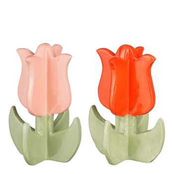 Decoratie tulp roze rood 2 assorti - h13,5xd10cm