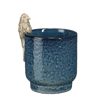 Pot rond vogel blauw - h18,5xd12cm