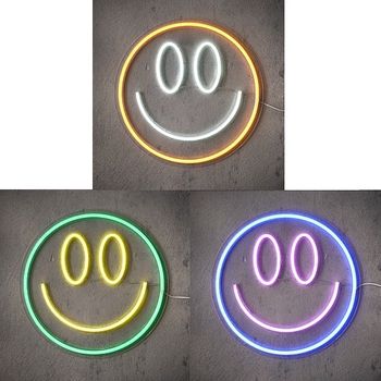 Neon light smiley oranje blauw groen 3 assorti led adapter included - b2xd33cm