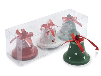 Xmas bell hanger 6,5cm red/white/green 3pcs