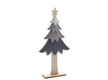 Xmas tree patches on wooden base 19x41cm grey