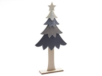 Xmas tree patches on wooden base 25x53cm grey