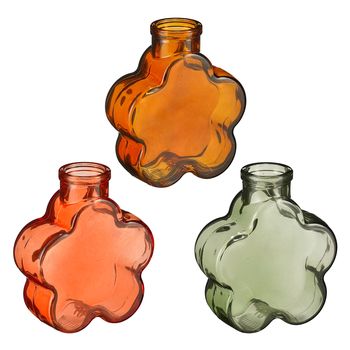 Vaas glas groen bruin oranje 3 assorti - l9xb3,5xh10cm