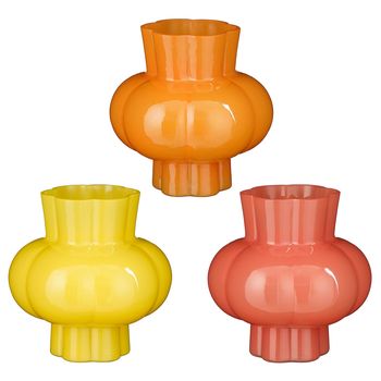 Vaas roze oranje geel 3 assorti - h16xd16cm - glas