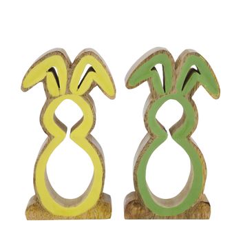 Figurine rabbit mango wood 9x3.5x18cm Green/Yellow mixed