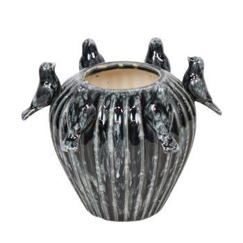 Vase Keramik 26.5x26.5x20cm Distress Schwarz