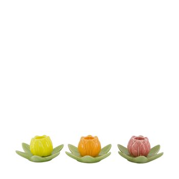 Candle holder flower porcelain 10.8x9.3x5cm Mixed