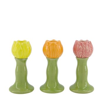 Candle holder flower porcelain 6.3x6.3x12.5cm Mixed