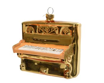 Hanger glas Piano goud glitter 5x10x9,4cm